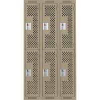 Clean Line Lockers, 2 -tier, Bank of 3, 36" x 15" x 72", Steel, Beige, Rivet (Assembled), Perforated Industrial Sales
