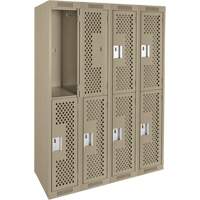 Casiers Clean Line, 2 niveaux, Bloc de 4, 48" x 15" x 72", Acier, Beige, Rivet (assembl&eacute;), Perfor&eacute; Industrial Sales