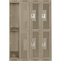 Casiers Clean Line, 2 niveaux, Bloc de 4, 48" x 15" x 72", Acier, Beige, Rivet (assembl&eacute;), Perfor&eacute; Industrial Sales