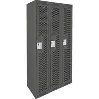 Clean Line Lockers, Bank of 3, 36" x 15" x 72", Steel, Charcoal, Rivet (Assembled), Perforated Industrial Sales