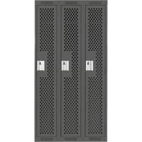 Clean Line Lockers, Bank of 3, 36" x 15" x 72", Steel, Charcoal, Rivet (Assembled), Perforated Industrial Sales