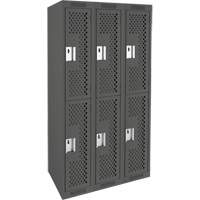 Clean Line Lockers, 2 -tier, Bank of 3, 36" x 15" x 72", Steel, Charcoal, Rivet (Assembled), Perforated Industrial Sales