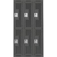 Clean Line Lockers, 2 -tier, Bank of 3, 36" x 15" x 72", Steel, Charcoal, Rivet (Assembled), Perforated Industrial Sales