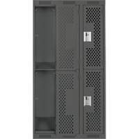 Clean Line Lockers, 2 -tier, Bank of 3, 36" x 15" x 72", Steel, Charcoal, Rivet (Assembled), Perforated Industrial Sales