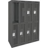 Casiers Clean Line, 2 niveaux, Bloc de 4, 48" x 15" x 72", Acier, Charbon, Rivet (assembl&eacute;), Perfor&eacute; Industrial Sales