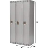 Lockers, Bank of 3, 36" x 18" x 72", Steel, Grey, Knocked Down Industrial Sales