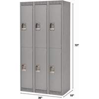 Lockers, 2 -tier, Bank of 3, 36" x 18" x 72", Steel, Grey, Knocked Down Industrial Sales