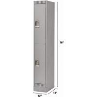 Lockers, 2 -tier, 12" x 18" x 76", Steel, Grey, Knocked Down Industrial Sales