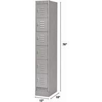 Lockers, 6 -tier, 12" x 18" x 76", Steel, Grey, Knocked Down Industrial Sales