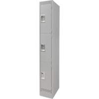 Lockers, 3 -tier, 12" x 18" x 76", Steel, Grey, Knocked Down Industrial Sales