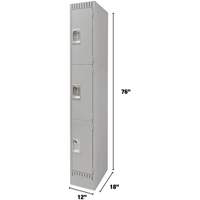 Lockers, 3 -tier, 12" x 18" x 76", Steel, Grey, Knocked Down Industrial Sales