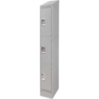 Lockers, 3 -tier, 12" x 18" x 86", Steel, Grey, Knocked Down Industrial Sales