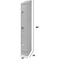 Lockers, 3 -tier, 12" x 18" x 86", Steel, Grey, Knocked Down Industrial Sales