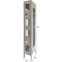 Vented Lockers, 2 -tier, 12" x 18" x 78", Steel, Grey, Knocked Down, Perforated Industrial Sales