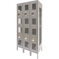 Vented Lockers, 2 -tier, Bank of 3, 36" x 18" x 78", Steel, Grey, Knocked Down, Perforated Industrial Sales