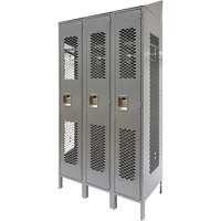 Vented Lockers, Bank of 3, 36 x 18" x 88", Steel, Grey, Knocked Down, Perforated Industrial Sales
