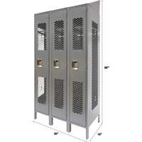 Vented Lockers, Bank of 3, 36 x 18" x 88", Steel, Grey, Knocked Down, Perforated Industrial Sales