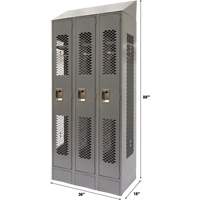 Vented Lockers, Bank of 3, 36 x 18" x 88", Steel, Grey, Knocked Down, Perforated Industrial Sales