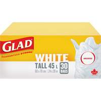 Tall 45L Unscented Garbage Bags, Regular, 24" W x 28" L, White Industrial Sales