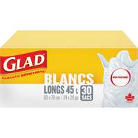 Tall 45L Unscented Garbage Bags, Regular, 24" W x 28" L, White Industrial Sales