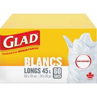 Tall 45L Unscented Garbage Bags, Regular, 24" W x 28" L, White Industrial Sales