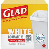 Tr&egrave;s petits sacs &agrave; ordures 15 L avec Febreze, R&eacute;gulier, 17" la x 20" lo, Blanc Industrial Sales