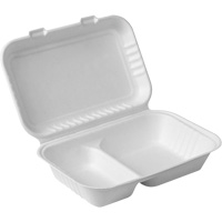 Compostable Hinged Food Containers with Compartments, Bagasse, Rectangular Industrial Sales