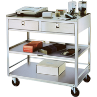 Stainless Steel Equipment Stands, 300 lbs. Capacity, Stainless Steel, 20"/20-1/8" x W, 35" x H, 37"/36-3/8" D, Knocked Down, 2 Drawers Industrial Sales