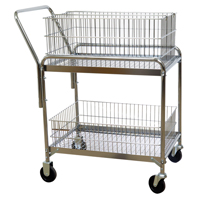 Wire Mesh Office Mail Cart, 200 lbs. Capacity, Chrome, 20" D x 33" L x 37-1/2" H, Chrome Plated Industrial Sales