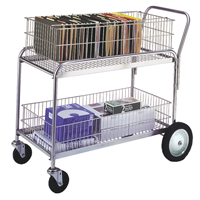 Wire Mesh Office Mail Cart, 250 lbs. Capacity, Chrome, 23-3/4" D x 43" L x 38-1/2" H, Chrome Plated Industrial Sales