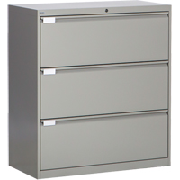 Lateral Filing Cabinet, Steel, 3 Drawers, 36" W x 18" D x 40-1/16" H, Grey Industrial Sales