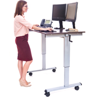 Adjustable Stand-Up Workstations, Stand-Alone Desk, 48-1/2" H x 48" W x 32-1/2" D, Walnut Industrial Sales