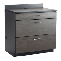 Modular Base Cabinet, 3 Drawers, 36" W x 25" D x 39" H, Asian Night/Black Industrial Sales