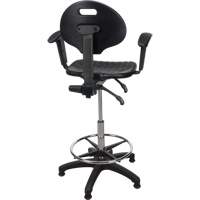 Heavy-Duty Ergonomic Stool with Adjustable Arm Rests, Stationary, Adjustable, 39" - 48", Polyurethane Seat, Black Industrial Sales