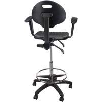 Heavy-Duty Ergonomic Stool with Adjustable Arm Rests & Nylon Stem Casters, Mobile, Adjustable, 39" - 48", Polyurethane Seat, Black Industrial Sales