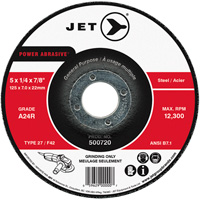 POWER ABRASIVE&reg; Grinding Wheel, 5" x 1/4", 7/8" Arbor, Type 27 Industrial Sales