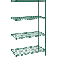 Heavy-Duty Green Epoxy Finish Wire Shelving, Add-On Kit, 4 Tiers, 30" W x 63" H x 14" D Industrial Sales