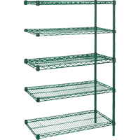 Heavy-Duty Green Epoxy Finish Wire Shelving, Add-On Kit, 5 Tiers, 36" W x 74" H x 24" D Industrial Sales
