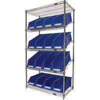 Slanted Wire Shelf with Bins, 5 Tiers, 36" W x 63" H x 18" D Industrial Sales