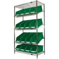 Slanted Wire Shelf with Bins, 5 Tiers, 36" W x 63" H x 18" D Industrial Sales