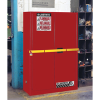 Armoire de rangement haute s&eacute;curit&eacute; avec barre en acier pour produits inflammables, 45 gal., 2 tablettes Industrial Sales