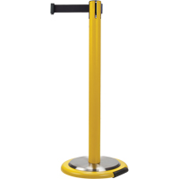 Free-Standing Crowd Control Barrier, Steel, 35" H, Black Tape, 7' Tape Length Industrial Sales