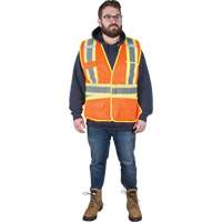 Flame-Resistant Surveyor Vest, High Visibility Orange, Medium, Polyester Industrial Sales