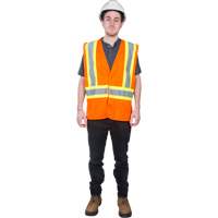 Traffic Safety Vest, High Visibility Orange, Medium, Polyester Industrial Sales