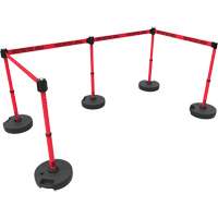 PLUS Barrier Post Set X5, Plastic, 42" H, Red Tape, 15' Tape Length Industrial Sales