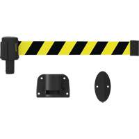 PLUS Wall Mount Barrier System, Plastic, Screw Mount, 15', Black and Yellow Tape Industrial Sales