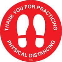 Enseigne pour plancher  Physical Distancing , Adh&eacute;sif, Anglais avec pictogramme Industrial Sales