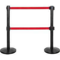 Barri&egrave;re pour le contr&ocirc;le des foules &agrave; courroie double, Acier, 35" h, Ruban Rouge, Longueur du ruban 7' Industrial Sales