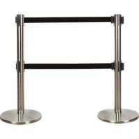 Barri&egrave;re pour le contr&ocirc;le des foules &agrave; courroie double, Acier, 35" h, Ruban Noir, Longueur du ruban 7' Industrial Sales