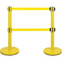 Barri&egrave;re pour le contr&ocirc;le des foules &agrave; courroie double, Acier, 35" h, Ruban Jaune, Longueur du ruban 7' Industrial Sales